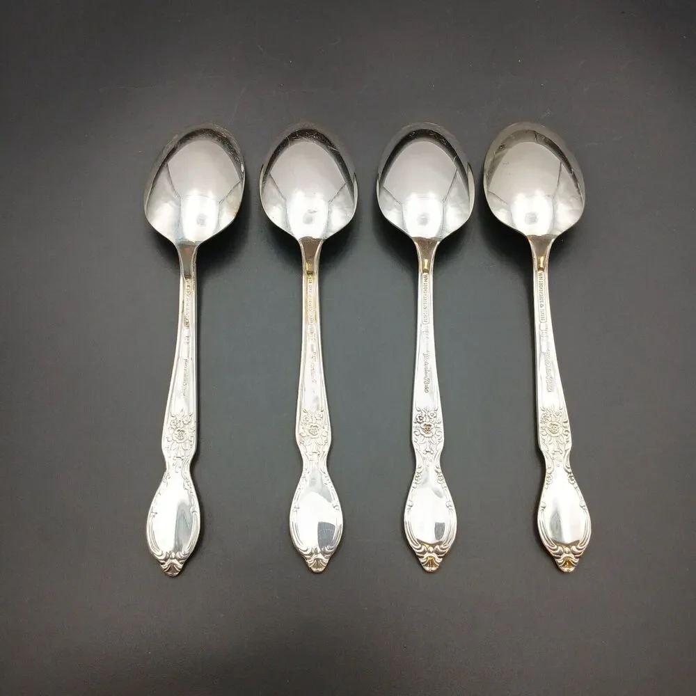 4 pcs Wm Rogers & Son IS Silverplate VICTORIAN ROSE Teaspoon 6